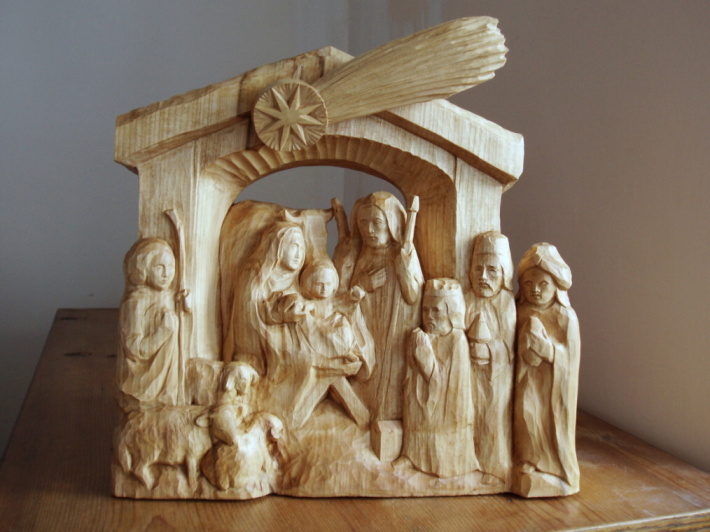Nativity scene, limewood, 47x45 cm